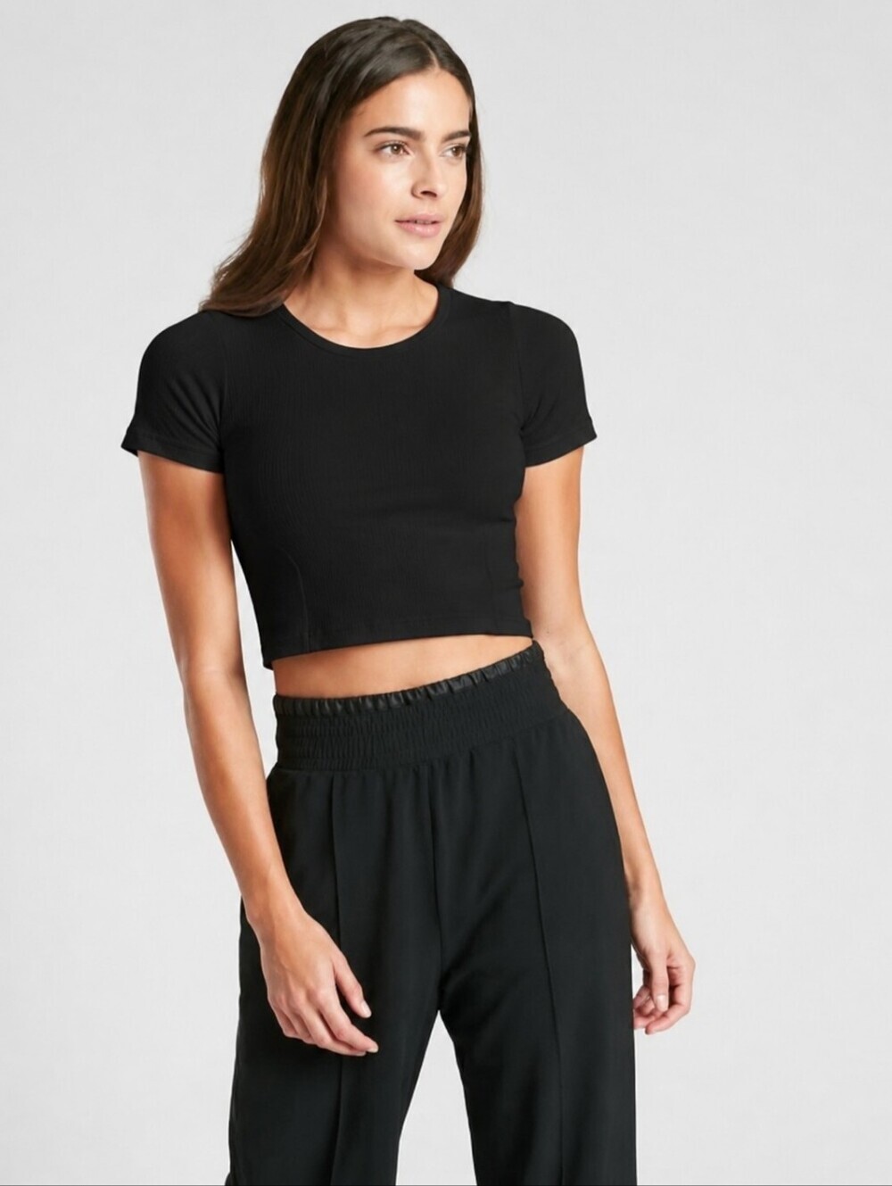 โค๏ธ ATHLETA SHORTCUT CROP TEE / TOP, BLACK, XS